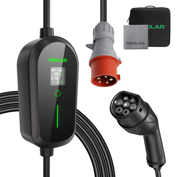 Daolar mobil väggbox 11 kW, 3-fas typ 2 laddningskabel med CEE-kontakt, 12 timmars timer och 6-16 A justerbar ström för laddstationer för elbilar