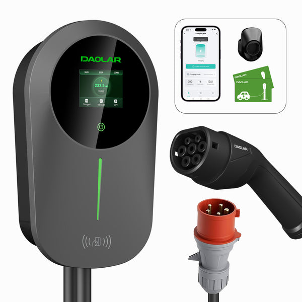 Daolar Wallbox 11kw med APP 3-Fas 6-16 A Typ 2 EV Laddstation med styrbar digital display och 2 st RFID-kort för elbil, uppgradera RCD B strömskydd