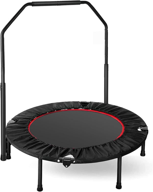 Daolar Indoor Trampolin Ø 101cm Faltbares Fitness Trampolin Trampolin für Jumping Fitness Belastbarkeit 150kg Verstellbare Handlaufhöhe Ausdauertraining