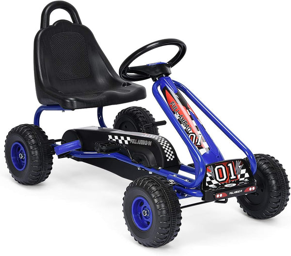 Daolar Go-Kart für Kinder, 4-Rad-Pedal-Go-Kart mit Lenkrädern und verstellbarem Sitz, Sicherheitshandbremse, rutschfesten Reifen, Outdoor-Offroad-Rennauto mit Tretauto für Jungen und Mädchen