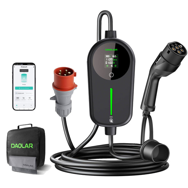 [Flaggskepp] Daolar mobil väggbox 11 kW med elmätare, 6-16A 3-fas typ 2 laddningskabel med justerbar laddning kWh, IP65 vattentät laddningsstation