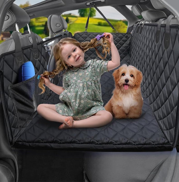 Hundfilt för bil baksäte med mesh fönster, bänk, hård botten tvättbara husdjur Hund bil sittplats överdrag, Icke uppblåsbara bilsäng madrass för de flesta bilar, SUV, lastbilar